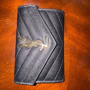 Yves Saint Laurent Quilted Black Card Holder with Gold Logo
